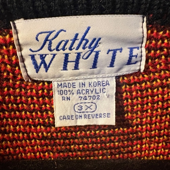 17) Vintage Kathy White Southwest Cardigan Sweater Aztec Black Multicolor - Picture 2 of 6